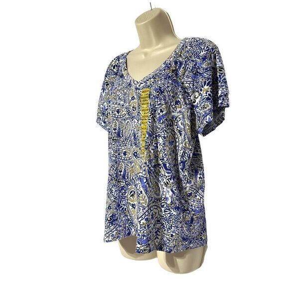 Rafaella Women’s Knit V-Neck Ruffled Short Sleeve Fashion Top - Picture 2 of 8